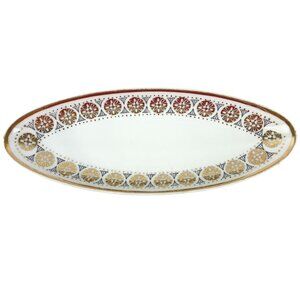 Vintage Royal Crown Oval Celery Relish Dish Bowl White With Black Gold Trim